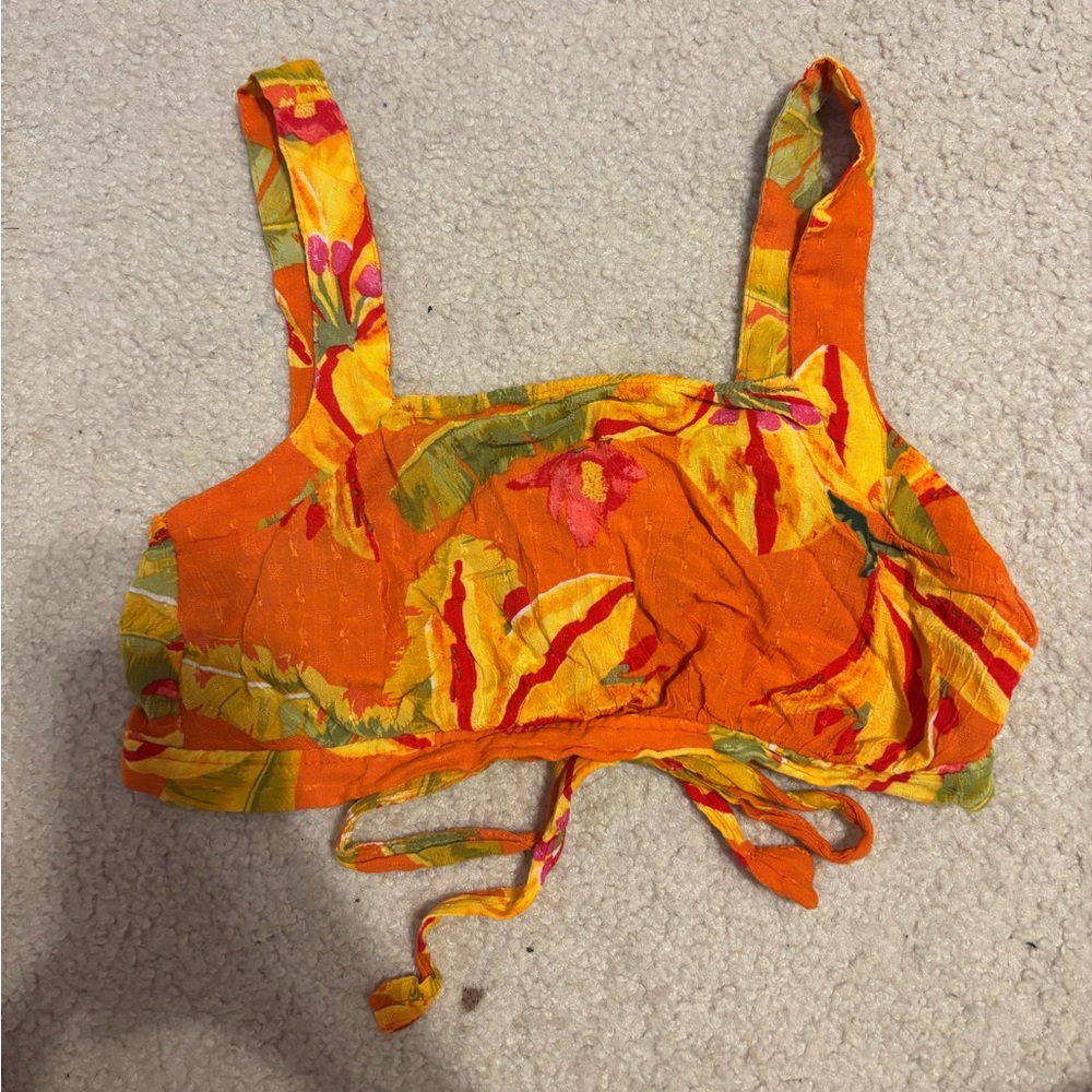 • hot hippie floral bright orange hawaiian summer going out party tank top •